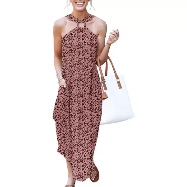 imageANRABESS Womens Summer Casual Criss Cross Sundress Sleeveless Split Maxi Long Beach Dress with PocketsLeopard