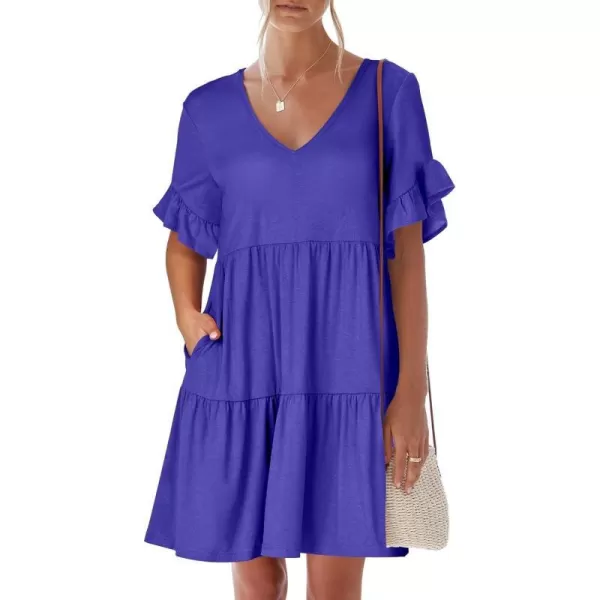 imageANRABESS Womens Summer Casual Cute VNeck Mini Dress with Pocket Ruffle Short Sleeve 2024 Trendy Beach DressesRoyal Blue