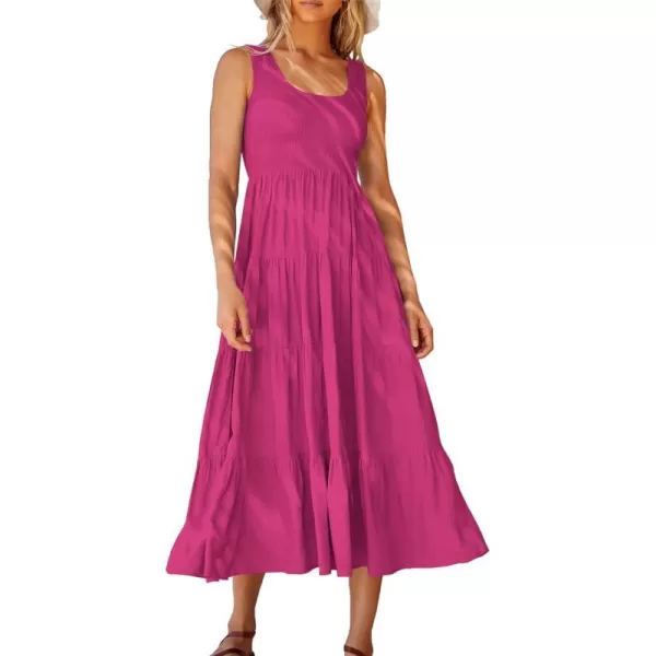 imageANRABESS Womens Summer Casual Dresses Boho Sleeveless Smocked Ruffle Tiered Swing A Line Midi Beach Dress with PocketsRose