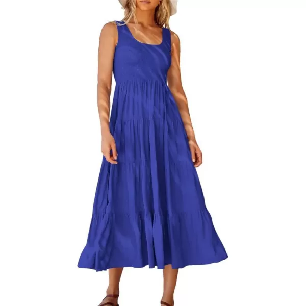 imageANRABESS Womens Summer Casual Dresses Boho Sleeveless Smocked Ruffle Tiered Swing A Line Midi Beach Dress with PocketsRoyal Blue