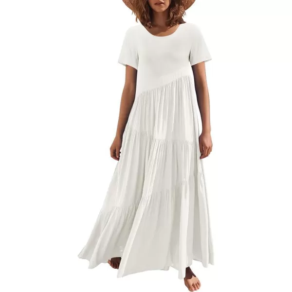 imageANRABESS Womens Summer Casual Loose Maxi Dress Short Sleeve Crewneck Asymmetric Tiered Beach Long DressesBeige