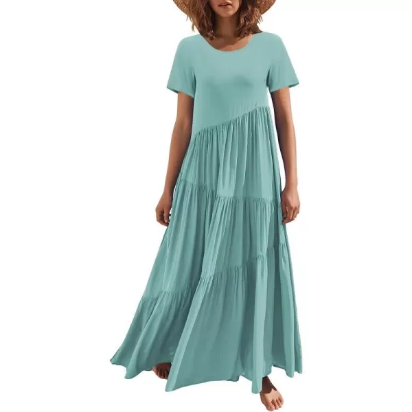 imageANRABESS Womens Summer Casual Loose Maxi Dress Short Sleeve Crewneck Asymmetric Tiered Beach Long DressesBlue