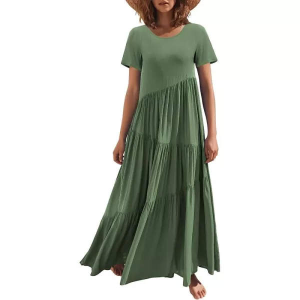 imageANRABESS Womens Summer Casual Loose Maxi Dress Short Sleeve Crewneck Asymmetric Tiered Beach Long DressesGrass