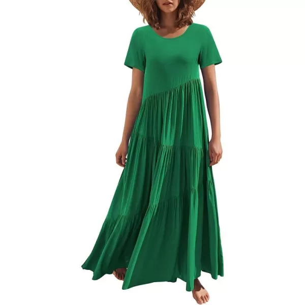 imageANRABESS Womens Summer Casual Loose Maxi Dress Short Sleeve Crewneck Asymmetric Tiered Beach Long DressesGreen