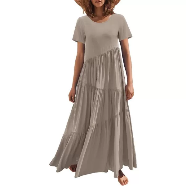 imageANRABESS Womens Summer Casual Loose Maxi Dress Short Sleeve Crewneck Asymmetric Tiered Beach Long DressesKhaki