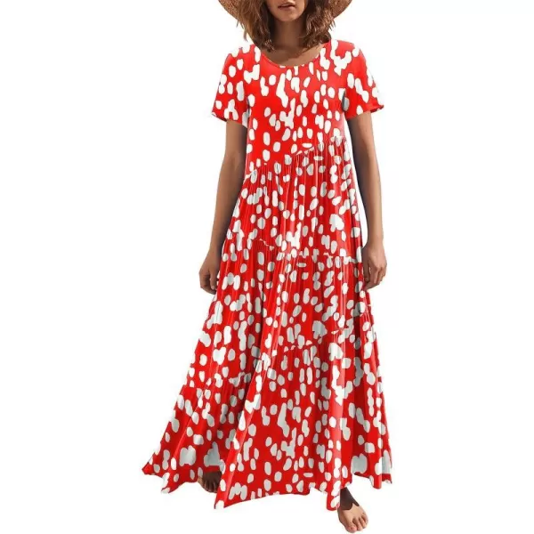 imageANRABESS Womens Summer Casual Loose Maxi Dress Short Sleeve Crewneck Asymmetric Tiered Beach Long DressesPrint Brown