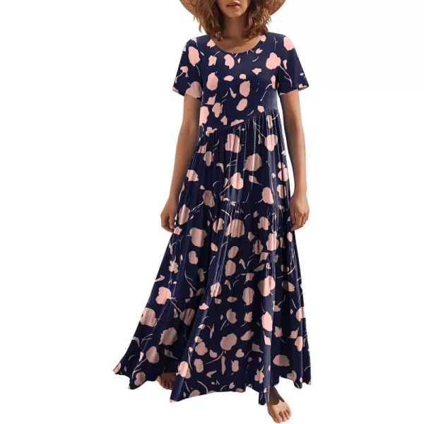 imageANRABESS Womens Summer Casual Loose Maxi Dress Short Sleeve Crewneck Asymmetric Tiered Beach Long DressesPrint Dot Pink
