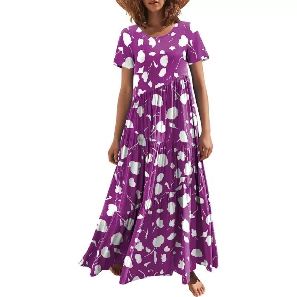 imageANRABESS Womens Summer Casual Loose Maxi Dress Short Sleeve Crewneck Asymmetric Tiered Beach Long DressesPrint Purple