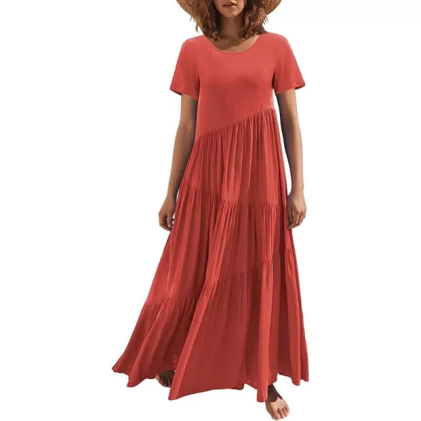 imageANRABESS Womens Summer Casual Loose Maxi Dress Short Sleeve Crewneck Asymmetric Tiered Beach Long DressesRed