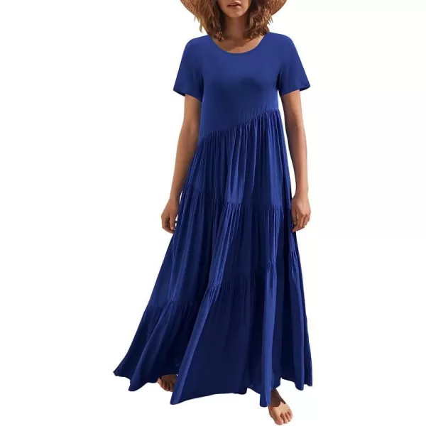 imageANRABESS Womens Summer Casual Loose Maxi Dress Short Sleeve Crewneck Asymmetric Tiered Beach Long DressesRoyan