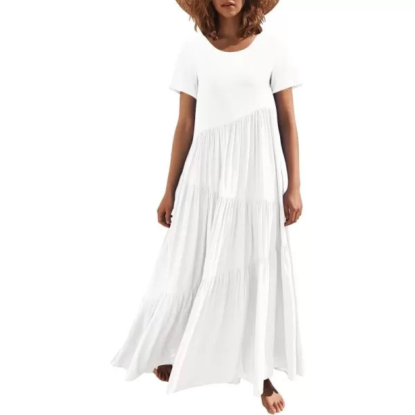 imageANRABESS Womens Summer Casual Loose Maxi Dress Short Sleeve Crewneck Asymmetric Tiered Beach Long DressesWhite