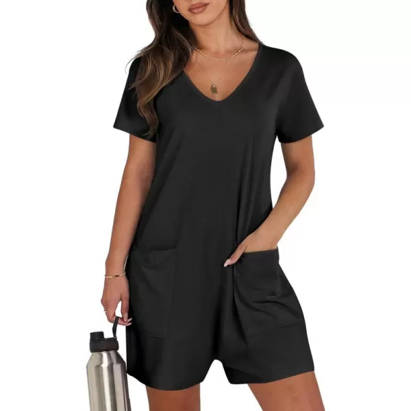 imageANRABESS Womens Summer Casual Loose Short Sleeve V Neck Rompers One Piece Rompers Jumpsuit Outfits with PocketsBlack