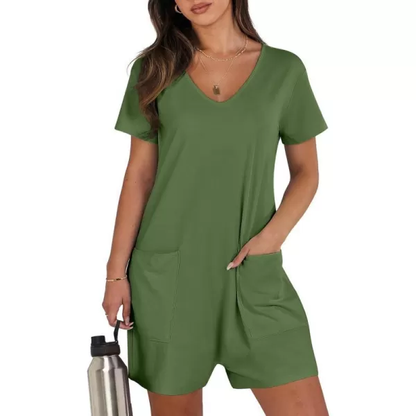 imageANRABESS Womens Summer Casual Loose Short Sleeve V Neck Rompers One Piece Rompers Jumpsuit Outfits with PocketsGreen