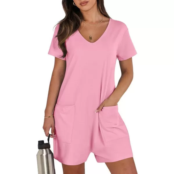 imageANRABESS Womens Summer Casual Loose Short Sleeve V Neck Rompers One Piece Rompers Jumpsuit Outfits with PocketsPink