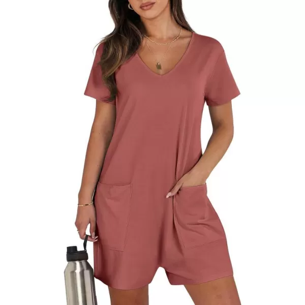 imageANRABESS Womens Summer Casual Loose Short Sleeve V Neck Rompers One Piece Rompers Jumpsuit Outfits with PocketsRust