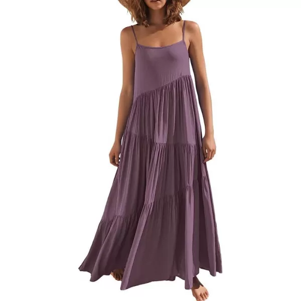 imageANRABESS Womens Summer Casual Loose Sleeveless Spaghetti Strap Asymmetric Tiered Beach Maxi Long DressDark Purple