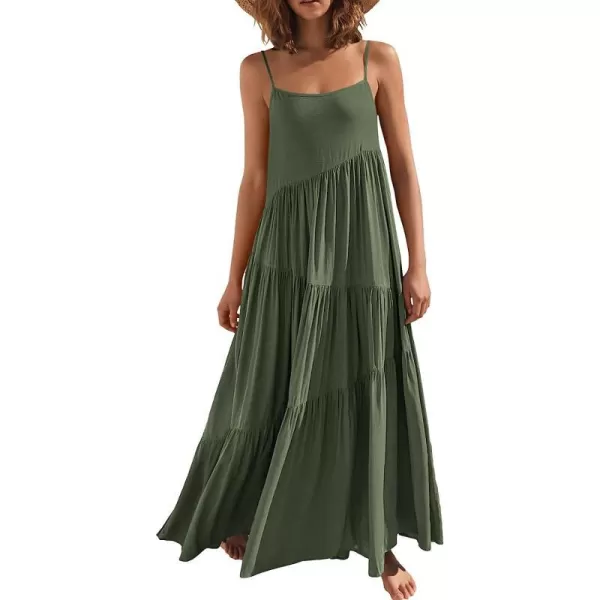 imageANRABESS Womens Summer Casual Loose Sleeveless Spaghetti Strap Asymmetric Tiered Beach Maxi Long DressOlive