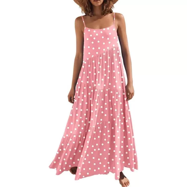 imageANRABESS Womens Summer Casual Loose Sleeveless Spaghetti Strap Asymmetric Tiered Beach Maxi Long DressPrint Dot Pink