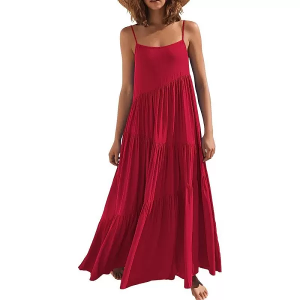 imageANRABESS Womens Summer Casual Loose Sleeveless Spaghetti Strap Asymmetric Tiered Beach Maxi Long DressWine Red