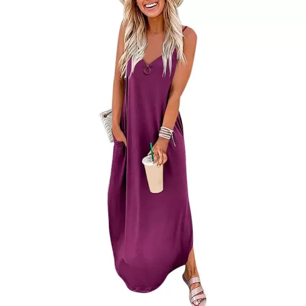 imageANRABESS Womens Summer Casual Loose Sleeveless Straps V Neck Zipper Front Flowy Slit Maxi Beach Sun DressFuchsia