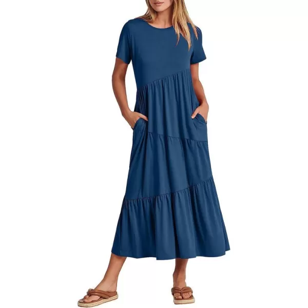 imageANRABESS Womens Summer Casual Short Sleeve Crewneck Swing Dress Casual Flowy Tiered Maxi Beach Dress with Pockets02 Blue