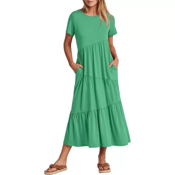 imageANRABESS Womens Summer Casual Short Sleeve Crewneck Swing Dress Casual Flowy Tiered Maxi Beach Dress with Pockets02 Grass