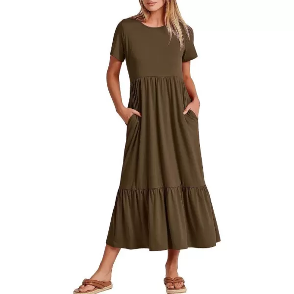 imageANRABESS Womens Summer Casual Short Sleeve Crewneck Swing Dress Casual Flowy Tiered Maxi Beach Dress with PocketsCoffee