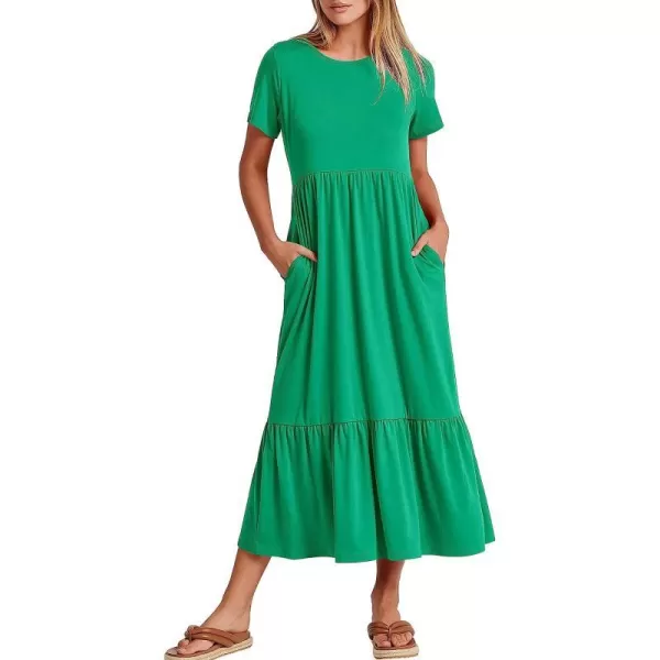 imageANRABESS Womens Summer Casual Short Sleeve Crewneck Swing Dress Casual Flowy Tiered Maxi Beach Dress with PocketsGrass