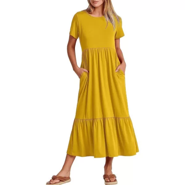 imageANRABESS Womens Summer Casual Short Sleeve Crewneck Swing Dress Casual Flowy Tiered Maxi Beach Dress with PocketsMustrad Yellow