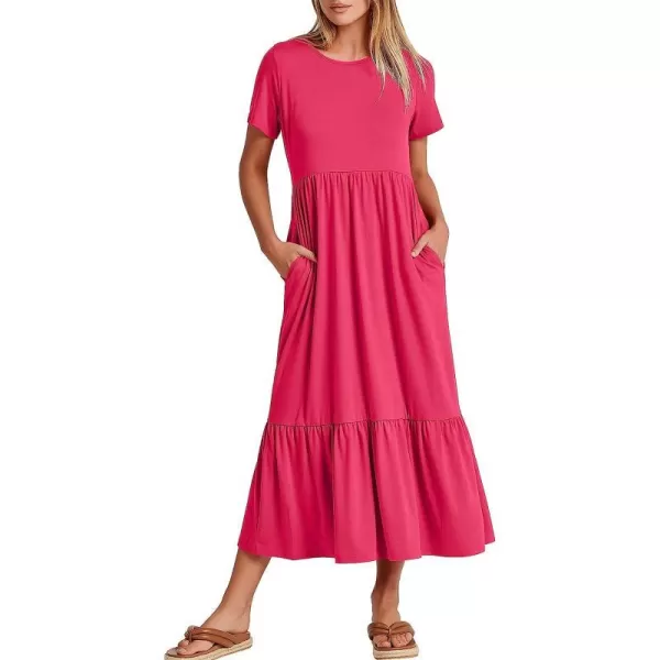 imageANRABESS Womens Summer Casual Short Sleeve Crewneck Swing Dress Casual Flowy Tiered Maxi Beach Dress with PocketsPeach