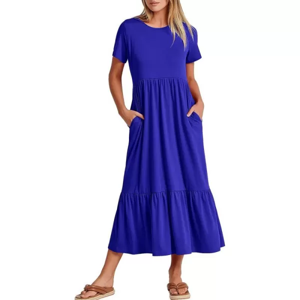 imageANRABESS Womens Summer Casual Short Sleeve Crewneck Swing Dress Casual Flowy Tiered Maxi Beach Dress with PocketsRoyal Blue