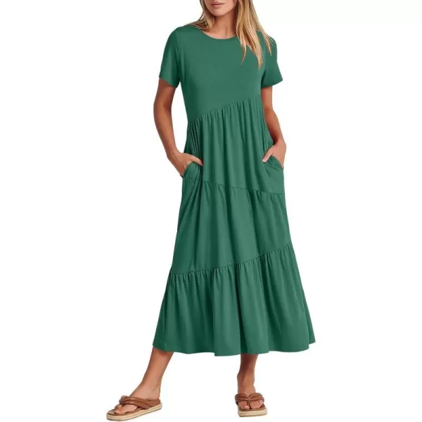 imageANRABESS Womens Summer Casual Short Sleeve Crewneck Swing Maxi Dress Flowy Asymmetric Tiered Beach Dress with PocketsGreen
