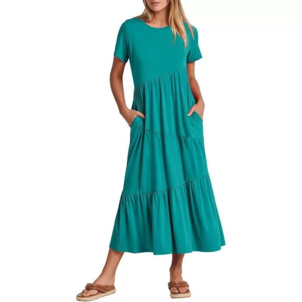 imageANRABESS Womens Summer Casual Short Sleeve Crewneck Swing Maxi Dress Flowy Asymmetric Tiered Beach Dress with PocketsLake
