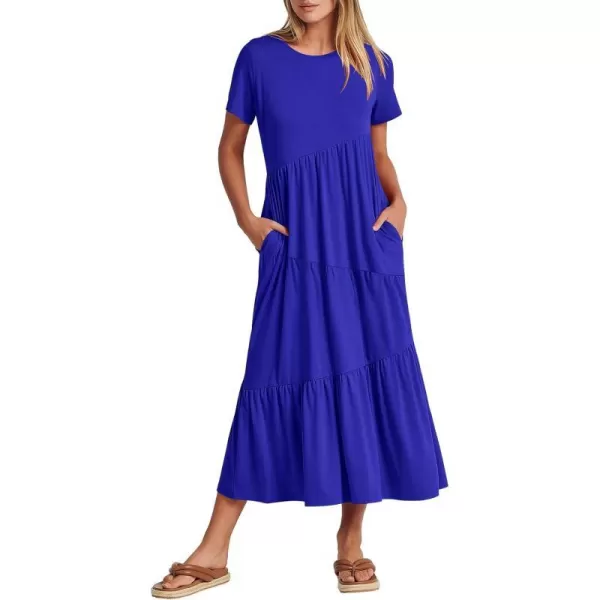 imageANRABESS Womens Summer Casual Short Sleeve Crewneck Swing Maxi Dress Flowy Asymmetric Tiered Beach Dress with PocketsRoyal Blue
