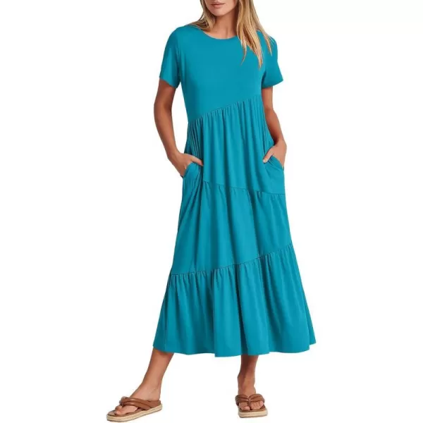 imageANRABESS Womens Summer Casual Short Sleeve Crewneck Swing Maxi Dress Flowy Asymmetric Tiered Beach Dress with PocketsSky Blue