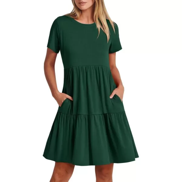 imageANRABESS Womens Summer Casual Short Sleeve Crewneck T Shirt Dress Beach Mini Dresses with PocketsDark Green