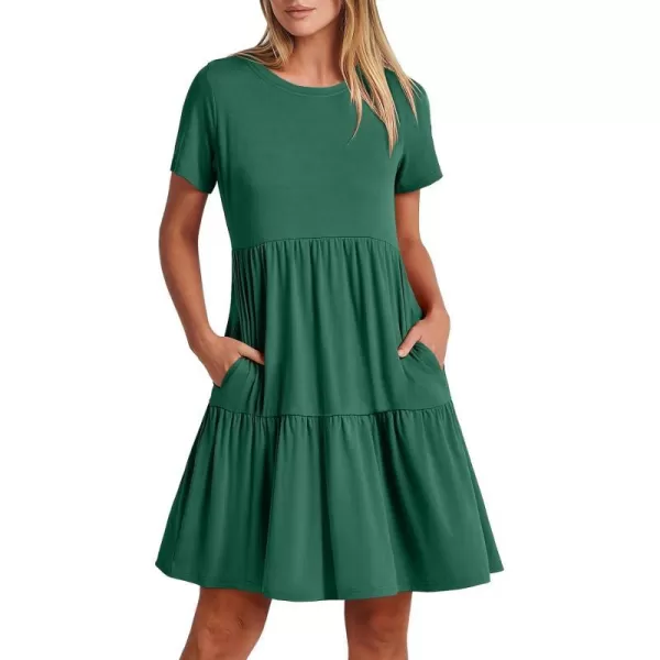 imageANRABESS Womens Summer Casual Short Sleeve Crewneck T Shirt Dress Beach Mini Dresses with PocketsGreen