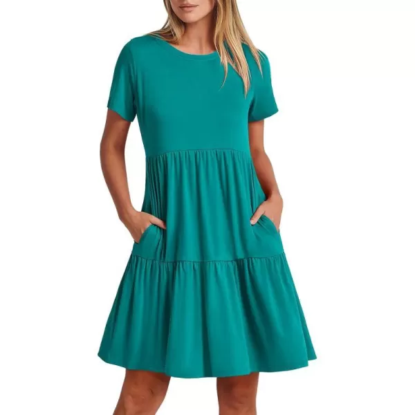 imageANRABESS Womens Summer Casual Short Sleeve Crewneck T Shirt Dress Beach Mini Dresses with PocketsLake Green