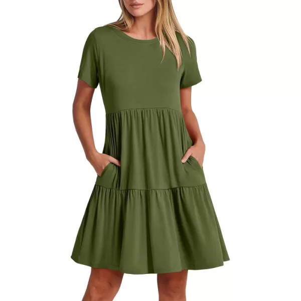 imageANRABESS Womens Summer Casual Short Sleeve Crewneck T Shirt Dress Beach Mini Dresses with PocketsOlivegreen