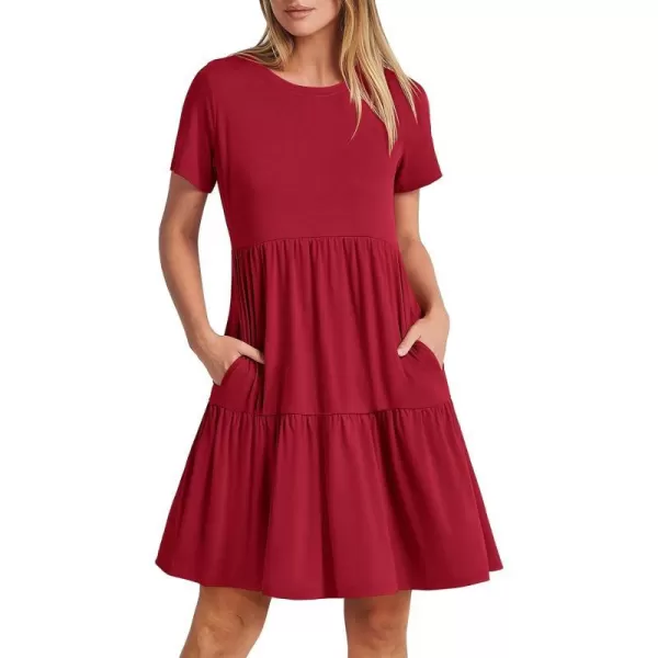 imageANRABESS Womens Summer Casual Short Sleeve Crewneck T Shirt Dress Beach Mini Dresses with PocketsRed