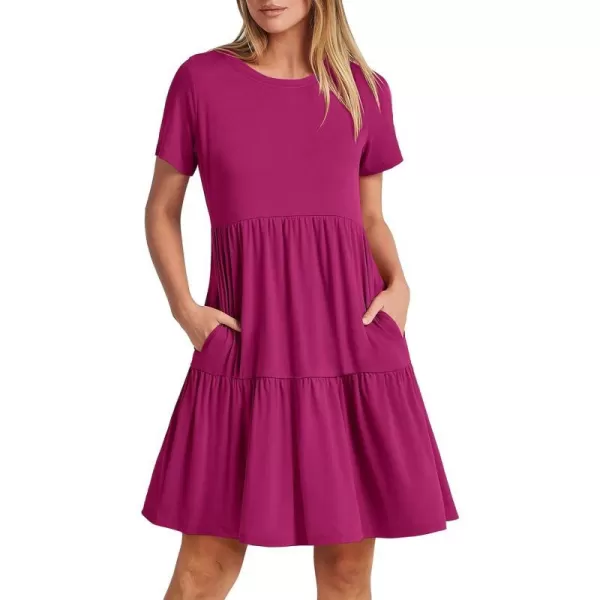 imageANRABESS Womens Summer Casual Short Sleeve Crewneck T Shirt Dress Beach Mini Dresses with PocketsRose