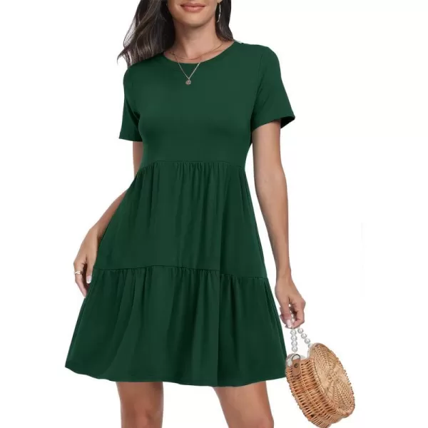 imageANRABESS Womens Summer Casual Short Sleeve T Shirt Dress Tiered Swing Mini Dresses with PocketsDark Green