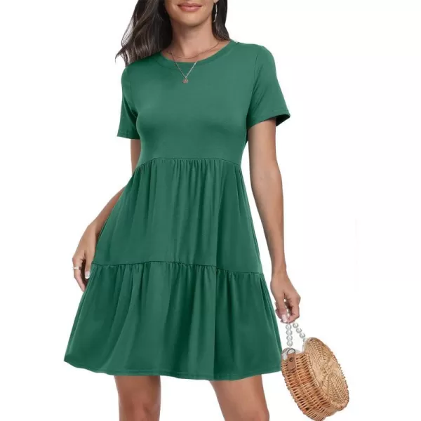imageANRABESS Womens Summer Casual Short Sleeve T Shirt Dress Tiered Swing Mini Dresses with PocketsGreen