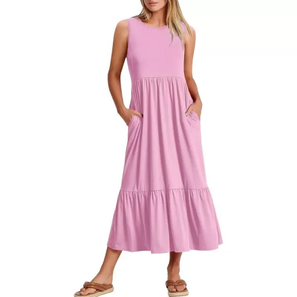 imageANRABESS Womens Summer Casual Sleeveless Crewneck Swing Sundress Fit amp Flare Flowy Tiered Maxi Dress with PocketsLight Pink
