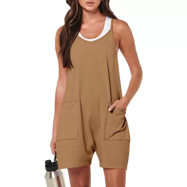 imageANRABESS Womens Summer Casual Sleeveless Rompers Loose Spaghetti Strap Shorts Jumpsuit with Pockets19brown