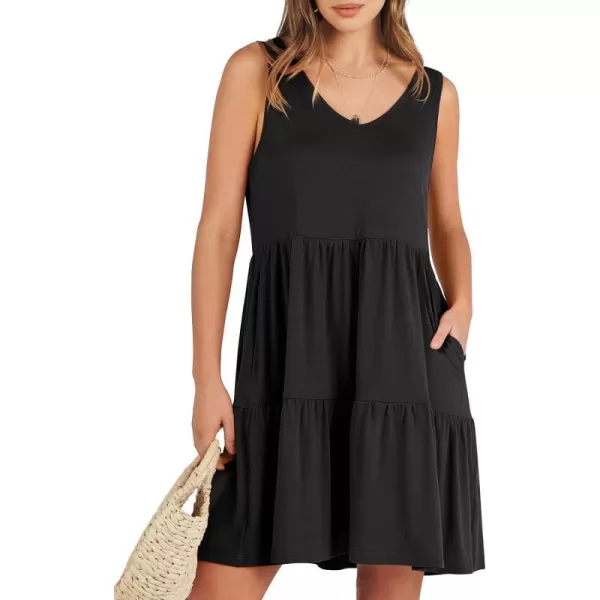 imageANRABESS Womens Summer Casual Sleeveless V Neck Mini Dresses Flowy Tiered Swing Beach SundressBlack