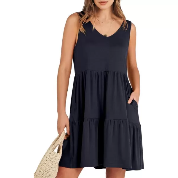 imageANRABESS Womens Summer Casual Sleeveless V Neck Mini Dresses Flowy Tiered Swing Beach SundressNavy Blue