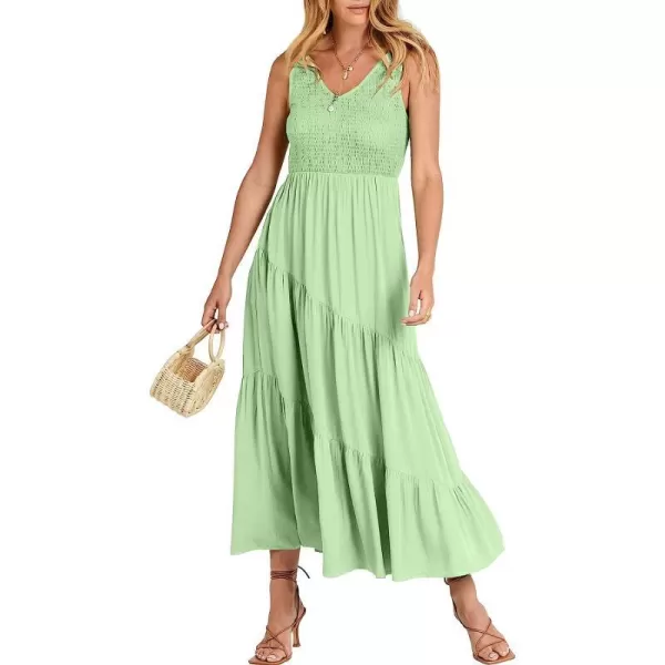 imageANRABESS Womens Summer Casual Sleeveless V Neck Smocked Boho Asymmetric Tiered Beach Long Dress with PocketsLight Green