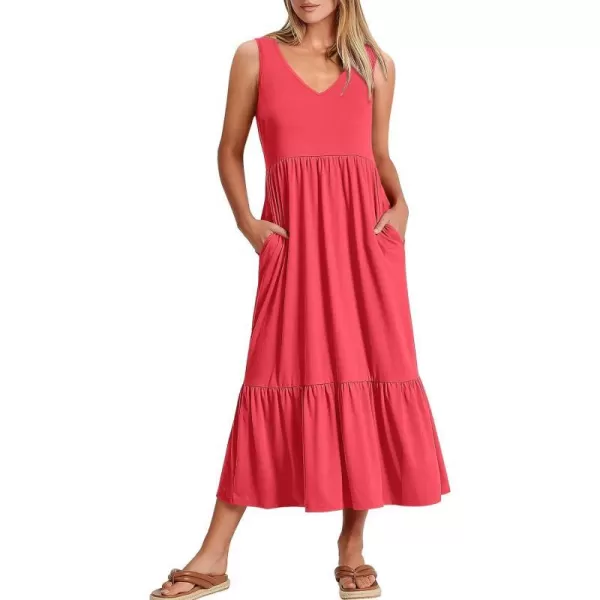 imageANRABESS Womens Summer Casual Sleeveless V Neck Swing Dress Fit amp Flare Flowy Tiered Maxi Beach Sundress with Pockets12peach