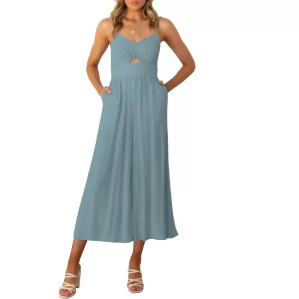 imageANRABESS Womens Summer Casual Spaghetti Straps Sleeveless V Neck Cutout High Waist Wide Leg Jumpsuits Rompers with PocketsBlue